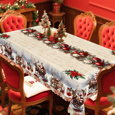 1Pc Retro Christmas Themed Print Tablecloth - Rectangle Table Cover with Santa Claus, Manteles De Tela Para Fiesta, Xmas Decor, Holiday Party Indoor Dining Decor, round Table Cloth, Christmas Party, Festive Home Kitchen Accessory Gifts Table Linens