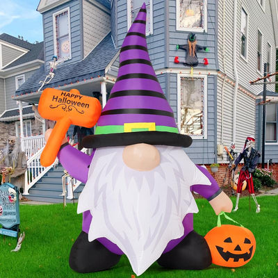 Halloween Gnome Inflatables 6.7 FT Outdoor Decorations, Halloween Gnome Blow up Yard Decorations Built-In LED Lights for Halloween Decoration, Purple