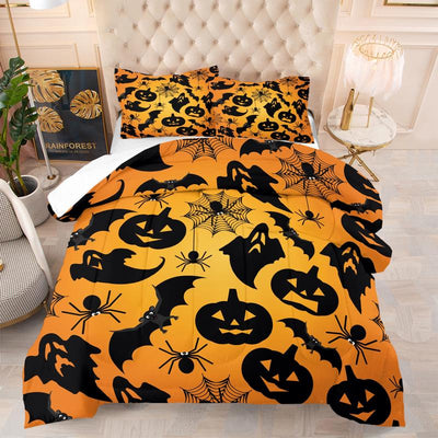 2/3 Piece Halloween Themed Bedding Set, Ghost/Spider Pattern Printed Comforter and Pillowcase, with Quilt Core but without Pillow Core, Fabric Soft Comfortable, Perfect Choice for Children'S Bedroom Decoration