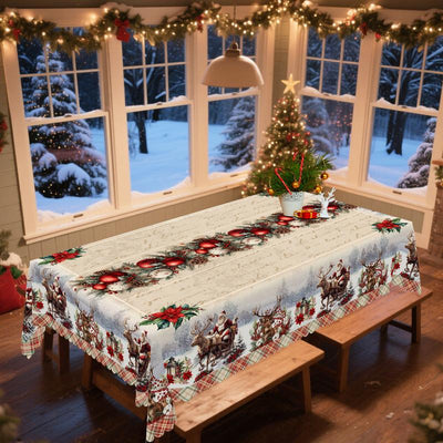 1Pc Retro Christmas Themed Print Tablecloth - Rectangle Table Cover with Santa Claus, Manteles De Tela Para Fiesta, Xmas Decor, Holiday Party Indoor Dining Decor, round Table Cloth, Christmas Party, Festive Home Kitchen Accessory Gifts Table Linens