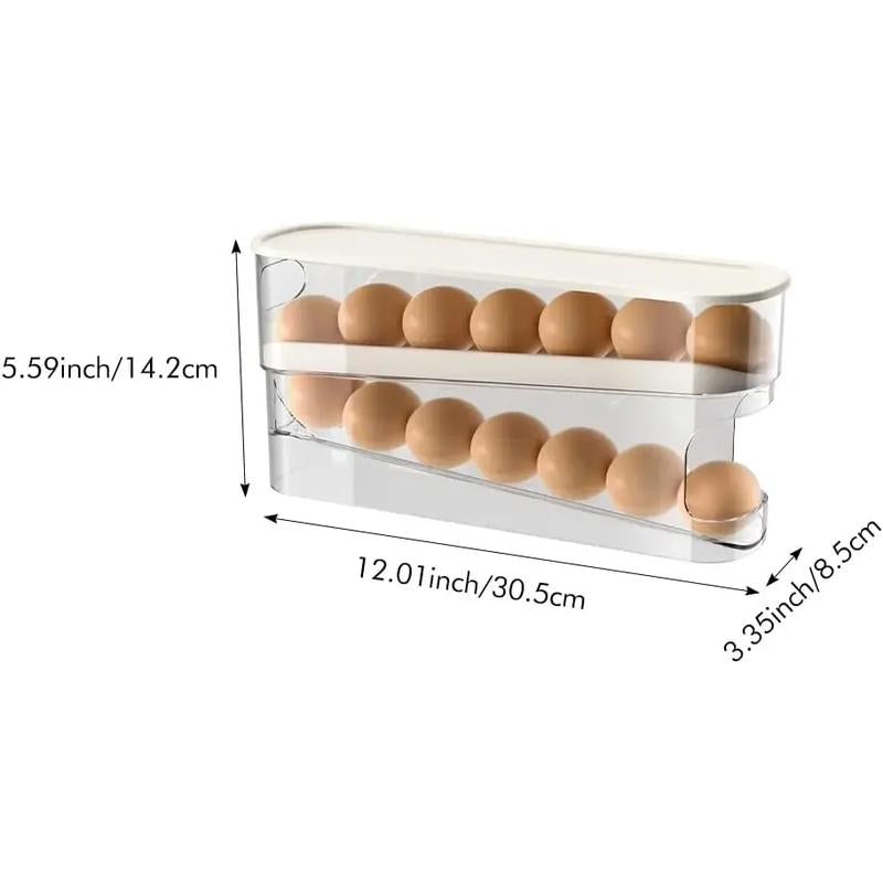 Rolling Egg Dispenser – 2-Layer 12 Egg Fridge Organizer (White)