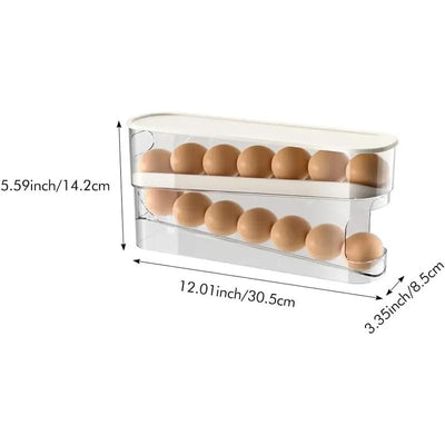 Rolling Egg Dispenser – 2-Layer 12 Egg Fridge Organizer (White)