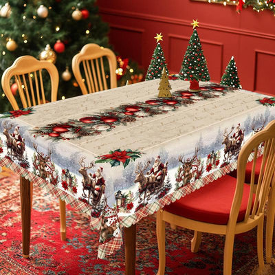 1Pc Retro Christmas Themed Print Tablecloth - Rectangle Table Cover with Santa Claus, Manteles De Tela Para Fiesta, Xmas Decor, Holiday Party Indoor Dining Decor, round Table Cloth, Christmas Party, Festive Home Kitchen Accessory Gifts Table Linens