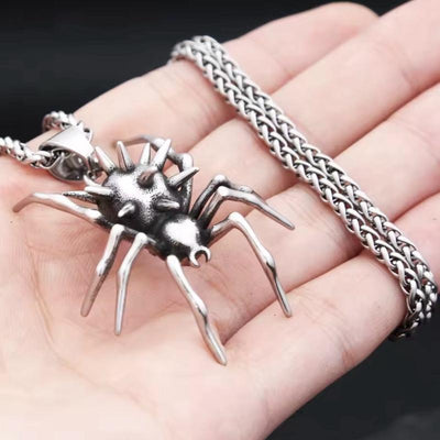 Spike Spider Halloween Necklace - Stainless Steel Necklace, Horror Accessories, Halloween Accessories
