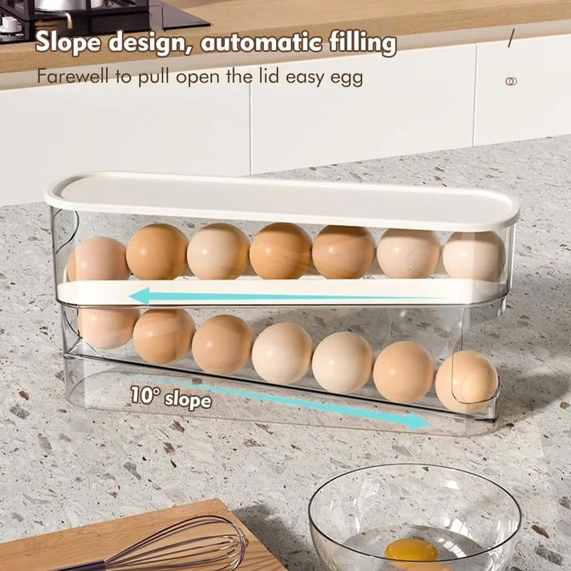 Rolling Egg Dispenser – 2-Layer 12 Egg Fridge Organizer (White)