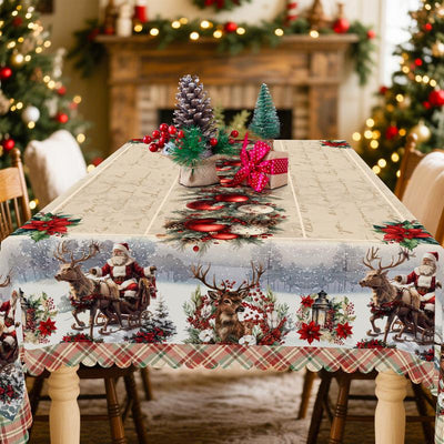 1Pc Retro Christmas Themed Print Tablecloth - Rectangle Table Cover with Santa Claus, Manteles De Tela Para Fiesta, Xmas Decor, Holiday Party Indoor Dining Decor, round Table Cloth, Christmas Party, Festive Home Kitchen Accessory Gifts Table Linens