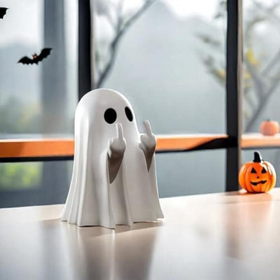 Halloween Ghost Figurine – Spooky Resin Middle Finger Ghost | Cute & Edgy Halloween Decor for Porch, Home & Parties