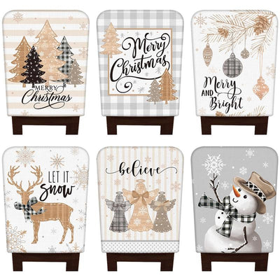 6 Pcs Christmas Chair Covers Christmas Themed Chair Back Covers Designed with Santa Clause Snowman Christmas Tree Elk Snowflake Nativity Patterns, Christmas Gifts, Festive Holiday Chair Protector for Home Dining Room Living Room Bedroom Decorations
