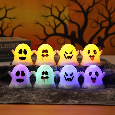 12 Pcs Halloween Ghost Face LED Candle Lights – Battery Powered, Hangable Decorative Ghost Candles for Spooky Party & Home Decor