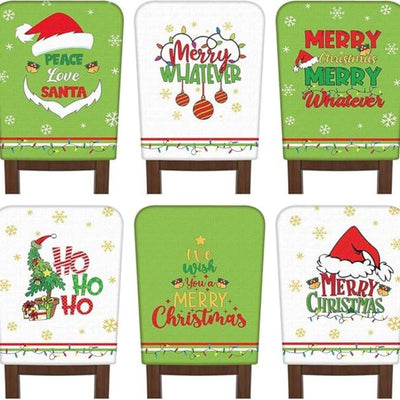 6 Pcs Christmas Chair Covers Christmas Themed Chair Back Covers Designed with Santa Clause Snowman Christmas Tree Elk Snowflake Nativity Patterns, Christmas Gifts, Festive Holiday Chair Protector for Home Dining Room Living Room Bedroom Decorations
