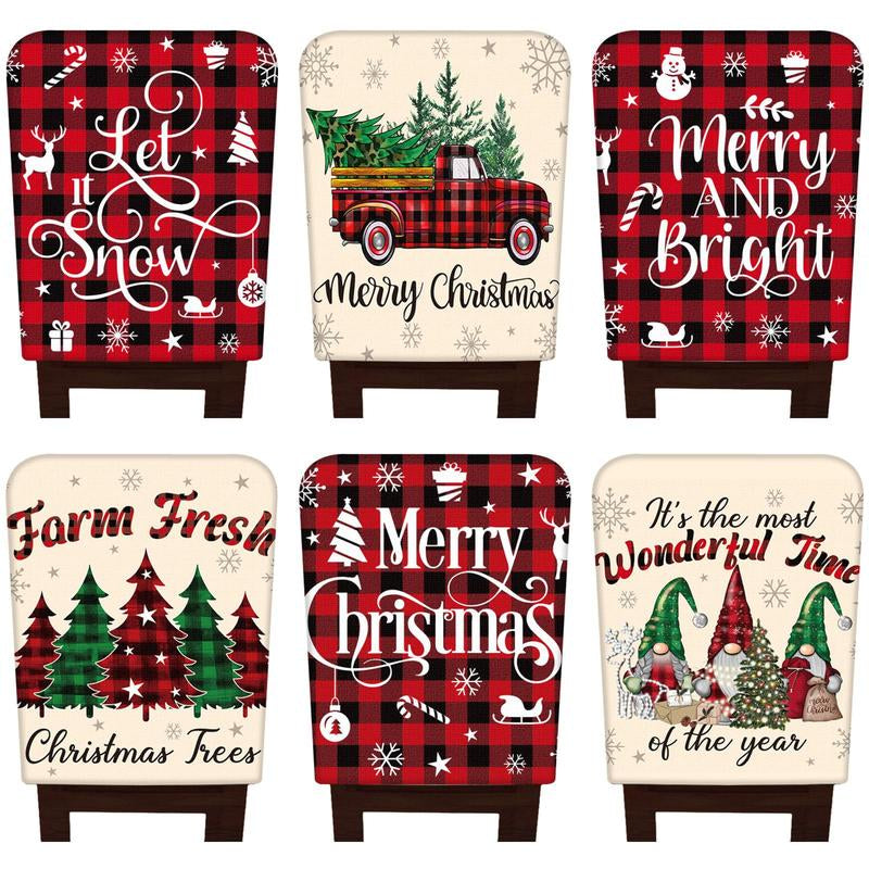 6 Pcs Christmas Chair Covers Christmas Themed Chair Back Covers Designed with Santa Clause Snowman Christmas Tree Elk Snowflake Nativity Patterns, Christmas Gifts, Festive Holiday Chair Protector for Home Dining Room Living Room Bedroom Decorations