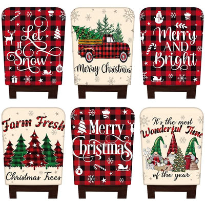 6 Pcs Christmas Chair Covers Christmas Themed Chair Back Covers Designed with Santa Clause Snowman Christmas Tree Elk Snowflake Nativity Patterns, Christmas Gifts, Festive Holiday Chair Protector for Home Dining Room Living Room Bedroom Decorations