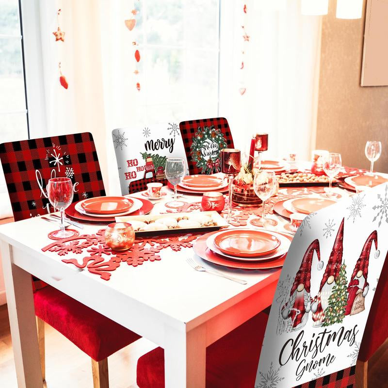 6 Pcs Christmas Chair Covers Christmas Themed Chair Back Covers Designed with Santa Clause Snowman Christmas Tree Elk Snowflake Nativity Patterns, Christmas Gifts, Festive Holiday Chair Protector for Home Dining Room Living Room Bedroom Decorations