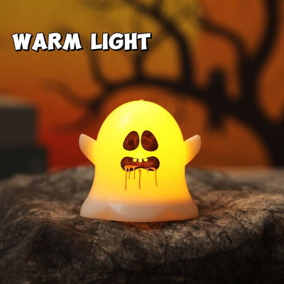 12 Pcs Halloween Ghost Face LED Candle Lights – Battery Powered, Hangable Decorative Ghost Candles for Spooky Party & Home Decor