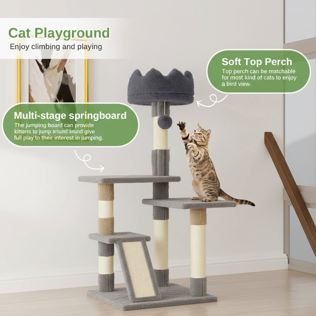 Large 162cm cat tree with five-tier structure and sisal scratching posts - features