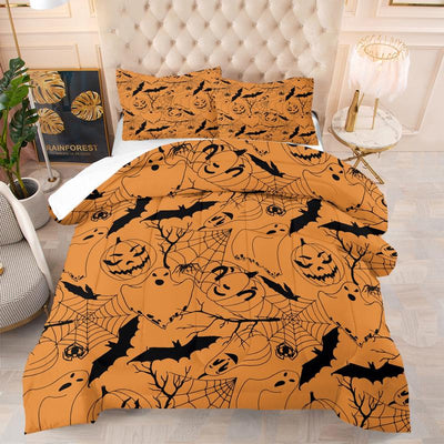 2/3 Piece Halloween Themed Bedding Set, Ghost/Spider Pattern Printed Comforter and Pillowcase, with Quilt Core but without Pillow Core, Fabric Soft Comfortable, Perfect Choice for Children'S Bedroom Decoration