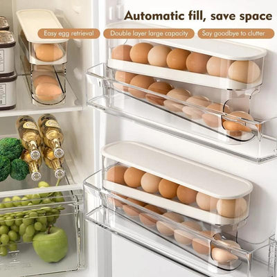 Rolling Egg Dispenser – 2-Layer 12 Egg Fridge Organizer (White)