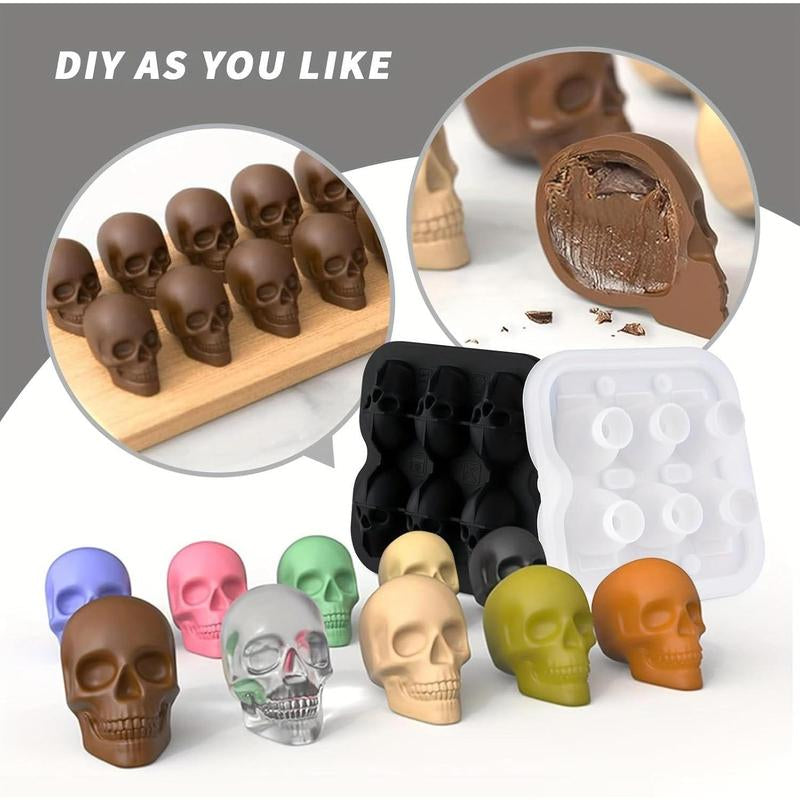 1Pc 6 Holes Skull Ice Cube Silicone Mold - Perfect for DIY Bar Parties, Cool Whiskey, Wine, Chocolate, Soap, Cake, and Fondant Making - Halloween Decor Kitchen Utensils Beverage Skeleton Tray Drink Shaped