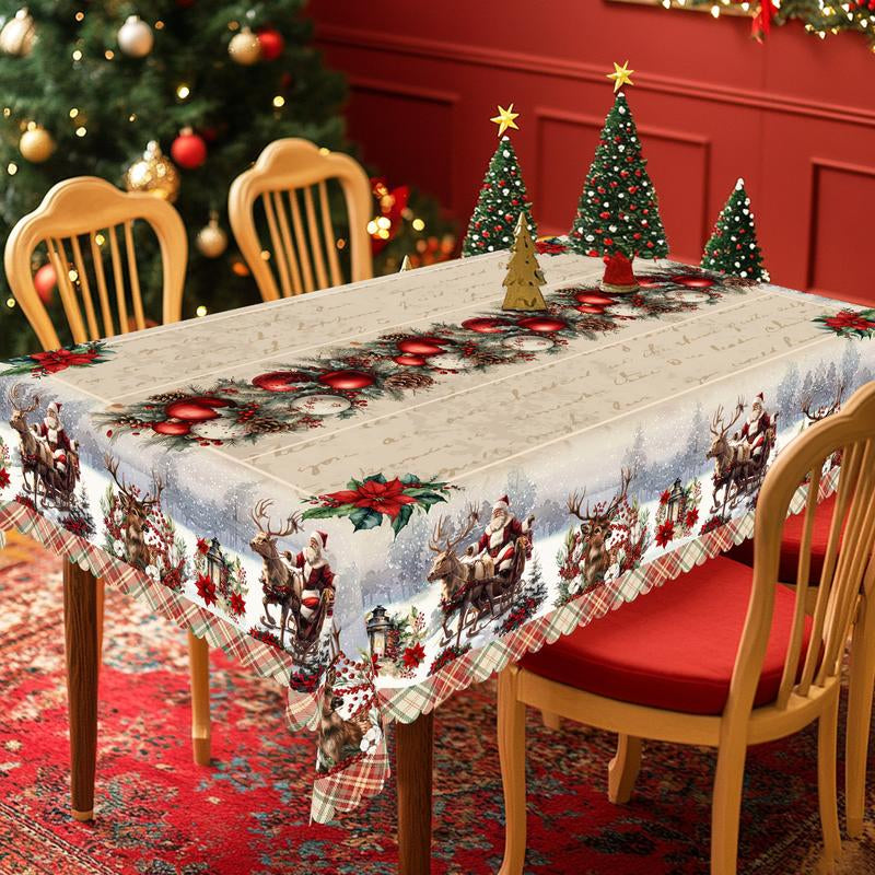 1Pc Retro Christmas Themed Print Tablecloth - Rectangle Table Cover with Santa Claus, Manteles De Tela Para Fiesta, Xmas Decor, Holiday Party Indoor Dining Decor, round Table Cloth, Christmas Party, Festive Home Kitchen Accessory Gifts Table Linens