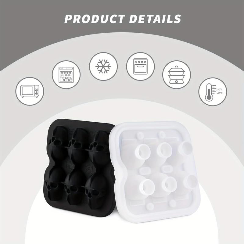 1Pc 6 Holes Skull Ice Cube Silicone Mold - Perfect for DIY Bar Parties, Cool Whiskey, Wine, Chocolate, Soap, Cake, and Fondant Making - Halloween Decor Kitchen Utensils Beverage Skeleton Tray Drink Shaped