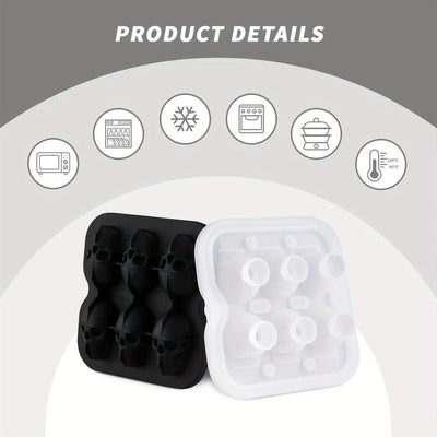 1Pc 6 Holes Skull Ice Cube Silicone Mold - Perfect for DIY Bar Parties, Cool Whiskey, Wine, Chocolate, Soap, Cake, and Fondant Making - Halloween Decor Kitchen Utensils Beverage Skeleton Tray Drink Shaped