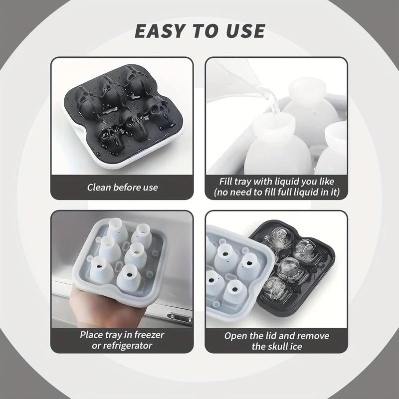1Pc 6 Holes Skull Ice Cube Silicone Mold - Perfect for DIY Bar Parties, Cool Whiskey, Wine, Chocolate, Soap, Cake, and Fondant Making - Halloween Decor Kitchen Utensils Beverage Skeleton Tray Drink Shaped