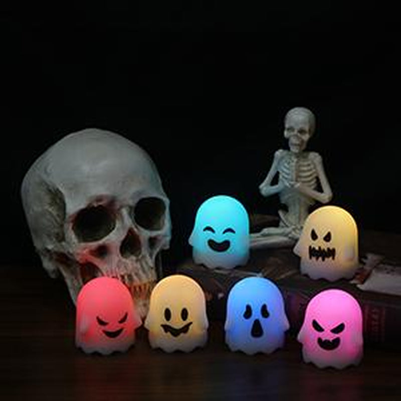 12 Pcs Halloween Ghost Face LED Candle Lights – Battery Powered, Hangable Decorative Ghost Candles for Spooky Party & Home Decor